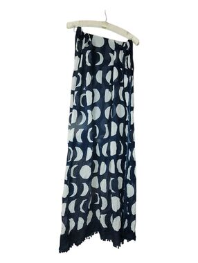 Large Blue & white Phases Of Thr Moon Scarf Or Wrap With Fringe Boho